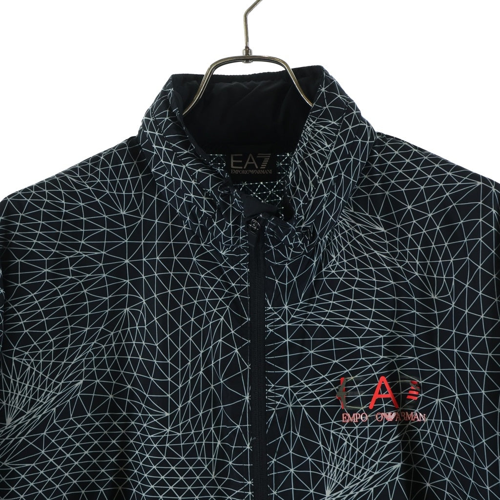 EMPORIO ARMANI EA7(エンポリオアルマーニイーエーセブン) ロゴプリント 幾何学柄切り替え ナイロン ジップアップ トラックジャケット ブラック 3YPB05 PN28Z