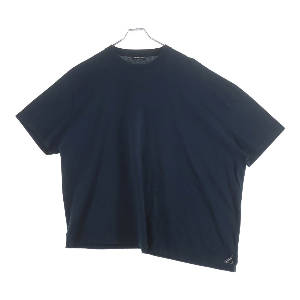 BALENCIAGA(バレンシアガ) 19AW 裾ロゴタグ クルーネック 半袖Tシャツ カットソー ネイビー 583917