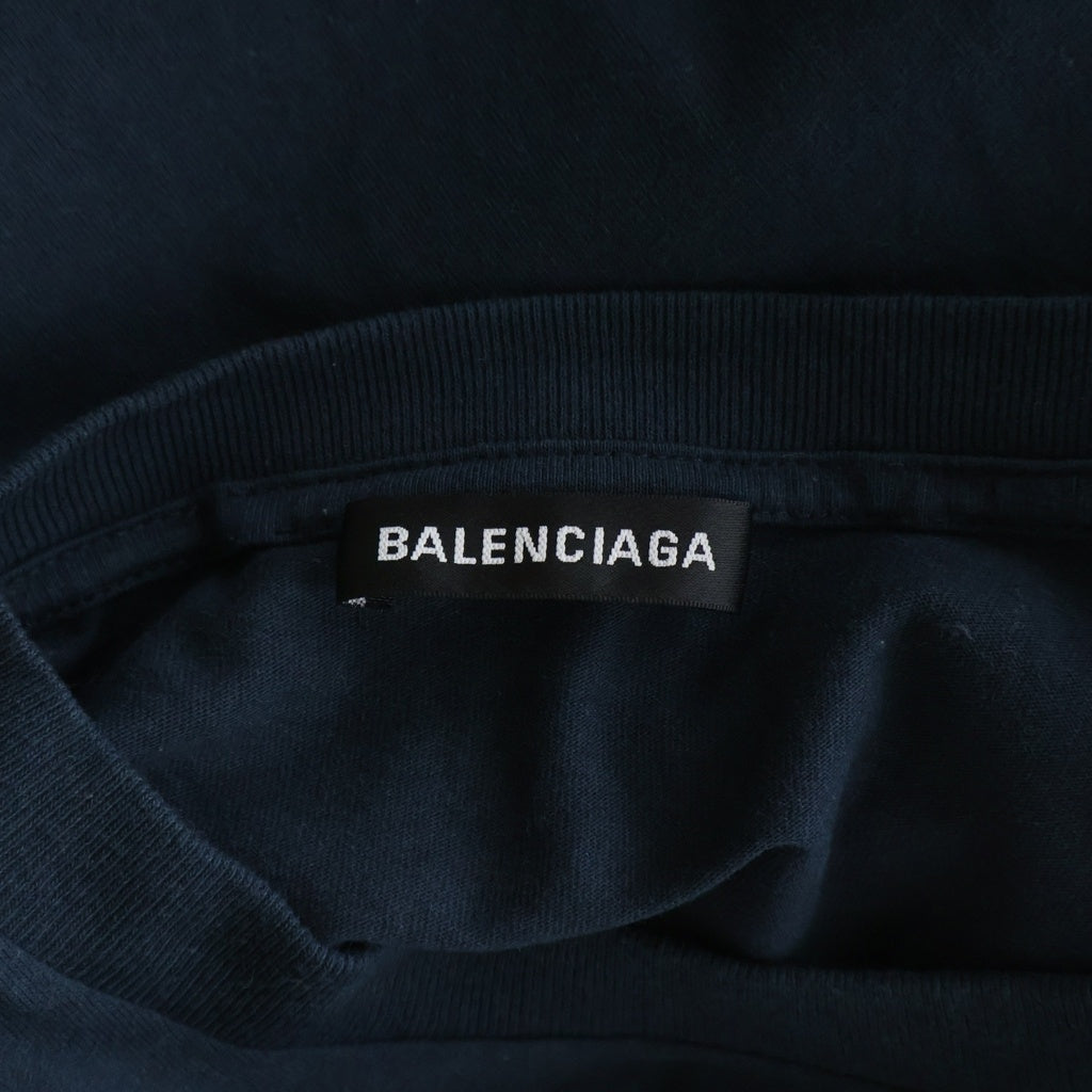 BALENCIAGA(バレンシアガ) 19AW 裾ロゴタグ クルーネック 半袖Tシャツ カットソー ネイビー 583917