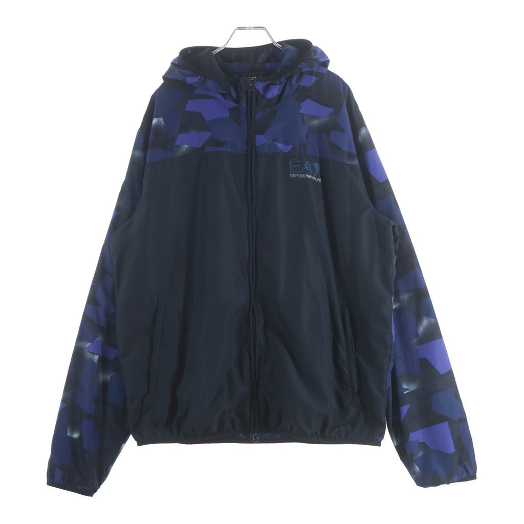 EMPORIO ARMANI EA7(エンポリオアルマーニイーエーセブン) ロゴプリント 幾何学柄切り替え ジップアップ フーデッド ジャケット ネイビー 3GPB05 PN28Z