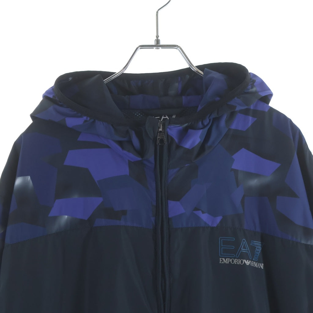 EMPORIO ARMANI EA7(エンポリオアルマーニイーエーセブン) ロゴプリント 幾何学柄切り替え ジップアップ フーデッド ジャケット ネイビー 3GPB05 PN28Z