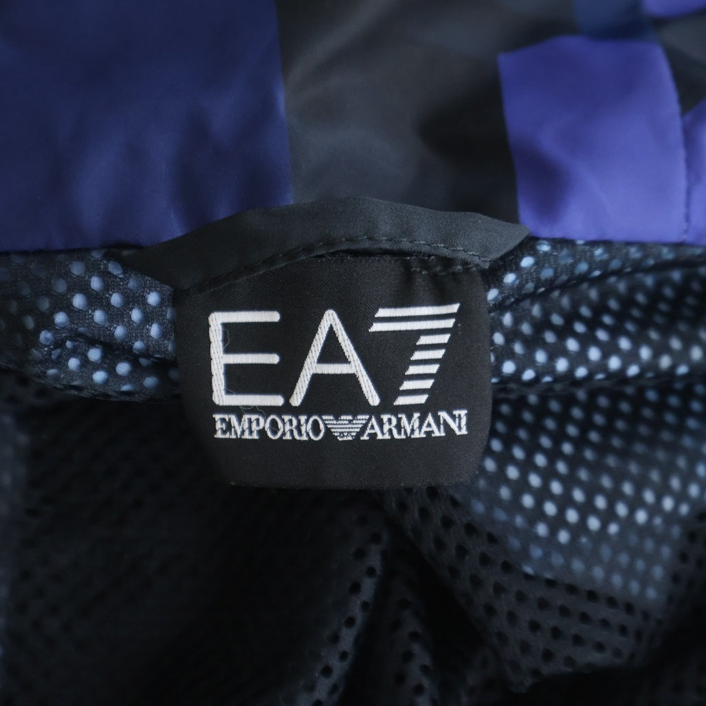 EMPORIO ARMANI EA7(エンポリオアルマーニイーエーセブン) ロゴプリント 幾何学柄切り替え ジップアップ フーデッド ジャケット ネイビー 3GPB05 PN28Z