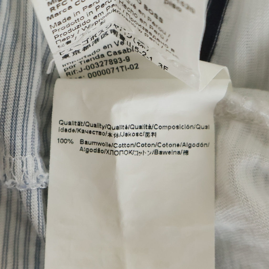 HUGO BOSS(ヒューゴボス) ボーダー総柄 Vネック 半袖Tシャツ カットソー ホワイト/ネイビー 50285480
