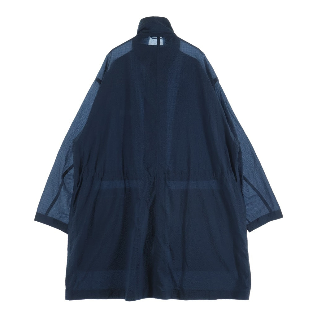 HERMES(エルメス) シアサッカー ジップアップ ナイロン ロングジャケット コート ネイビー 01-5520