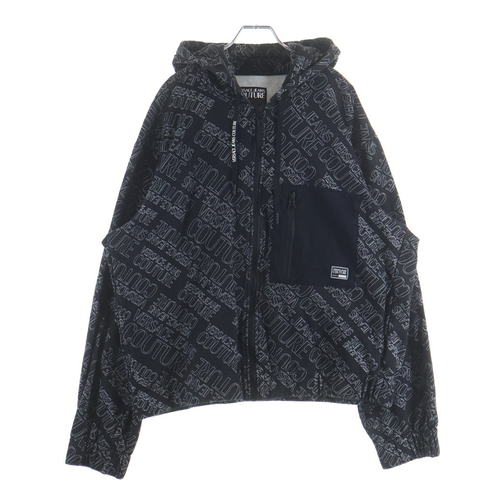VERSACE COLLECTION(ヴェルサーチコレクション) ロゴ総柄 ジップアップ スウェットパーカー フーディー ブラック