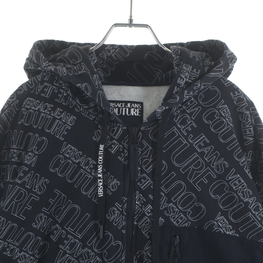 VERSACE COLLECTION(ヴェルサーチコレクション) ロゴ総柄 ジップアップ スウェットパーカー フーディー ブラック