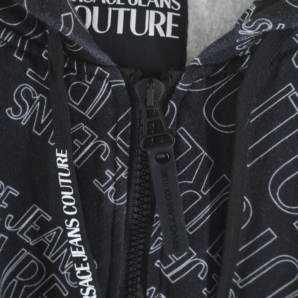 VERSACE COLLECTION(ヴェルサーチコレクション) ロゴ総柄 ジップアップ スウェットパーカー フーディー ブラック
