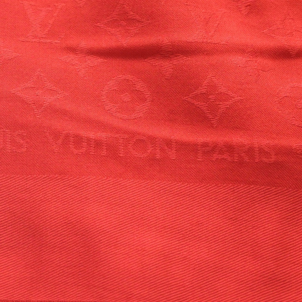 LOUIS VUITTON(ルイヴィトン) モノグラム 大判 シルクストール ブランケット レッド ウール レディース