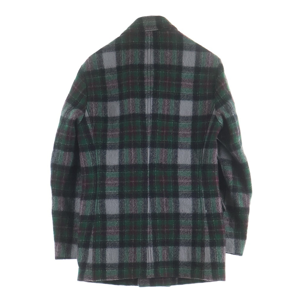 BOTTEGA VENETA(ボッテガヴェネタ) チェック総柄 ウール ピークドラペル ダブルブレスト チェスターコート グレー/グリーン