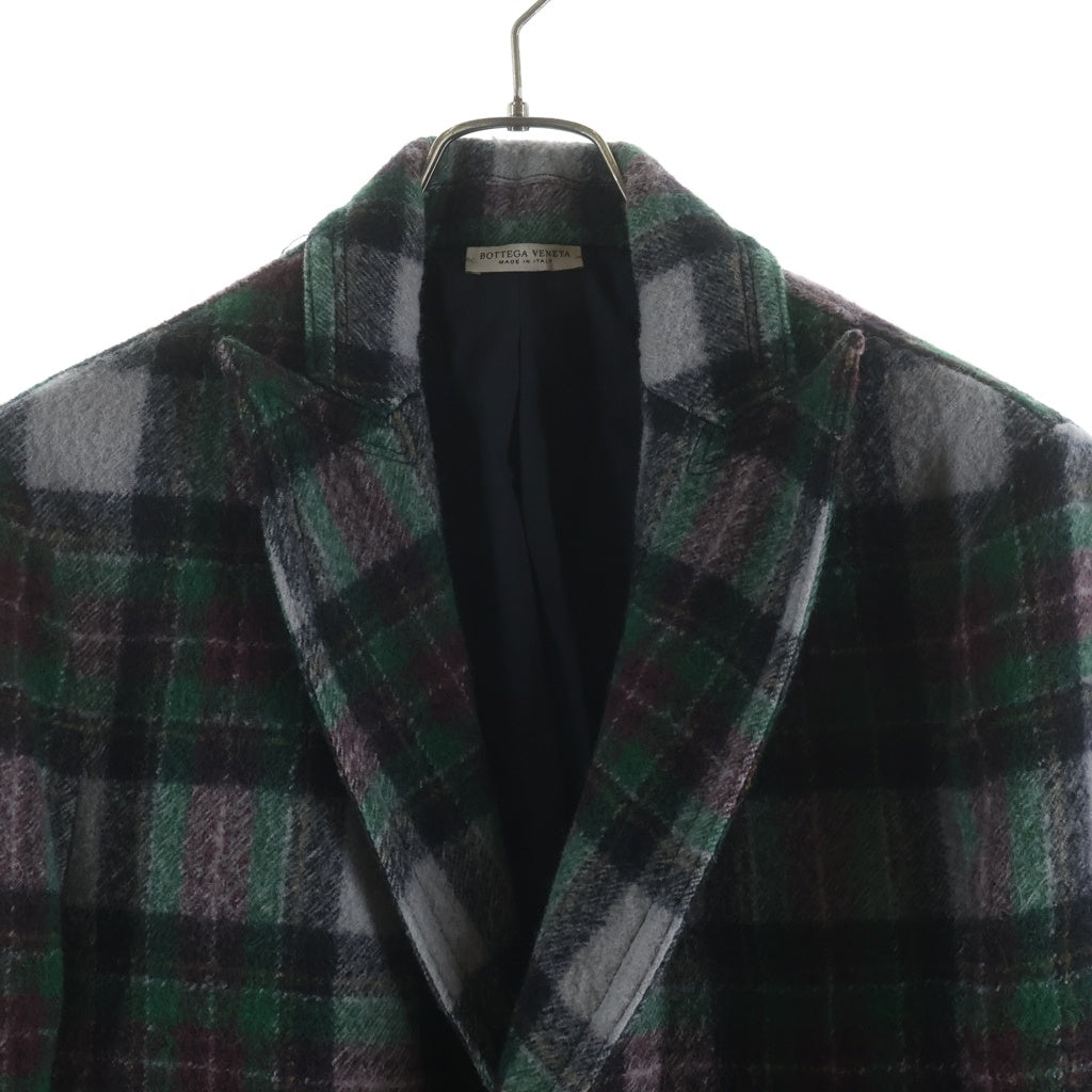 BOTTEGA VENETA(ボッテガヴェネタ) チェック総柄 ウール ピークドラペル ダブルブレスト チェスターコート グレー/グリーン