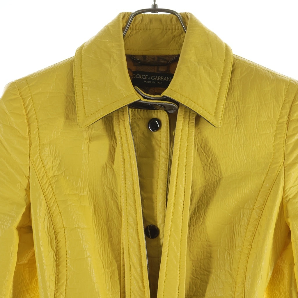 DOLCE & GABBANA(ドルチェアンドガッバーナ) ラムスキン レザー切り替え ベルト付き ジップアップ ステンカラーコート イエロー F0426T FUMDJ