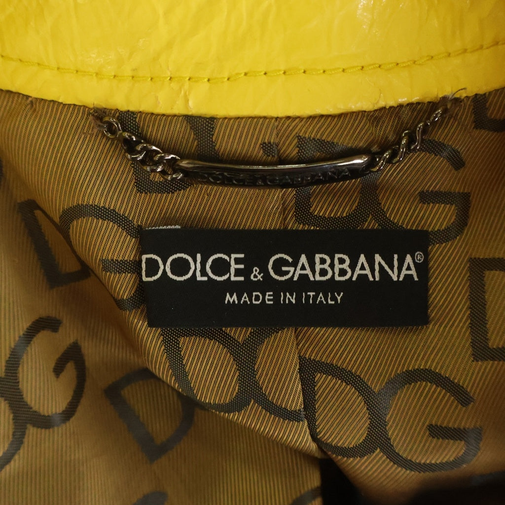 DOLCE & GABBANA(ドルチェアンドガッバーナ) ラムスキン レザー切り替え ベルト付き ジップアップ ステンカラーコート イエロー F0426T FUMDJ