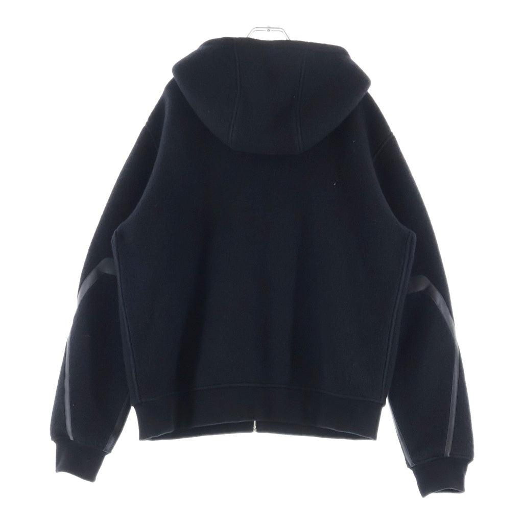 HERMES(エルメス) ジップアップフーディ レザートリム パーカー ブラック #L 32-5733