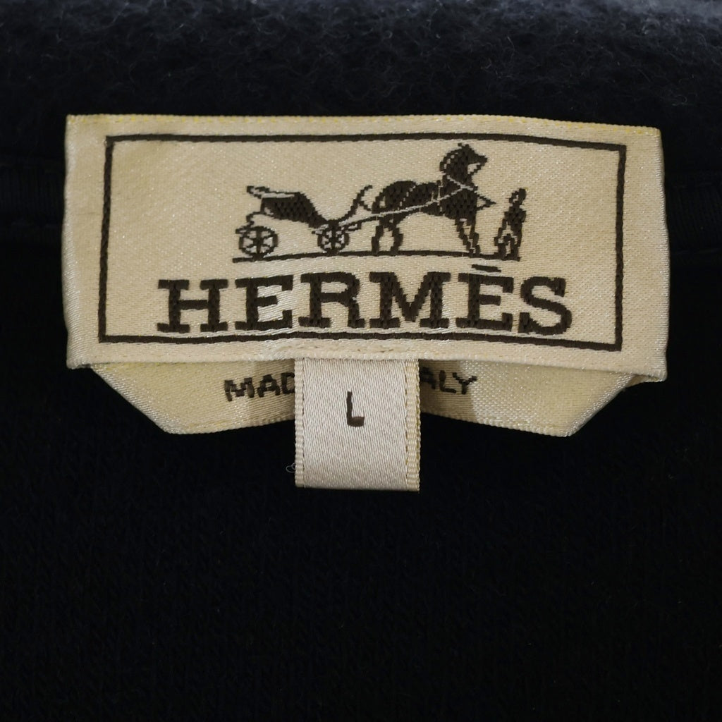 HERMES(エルメス) ジップアップフーディ レザートリム パーカー ブラック #L 32-5733