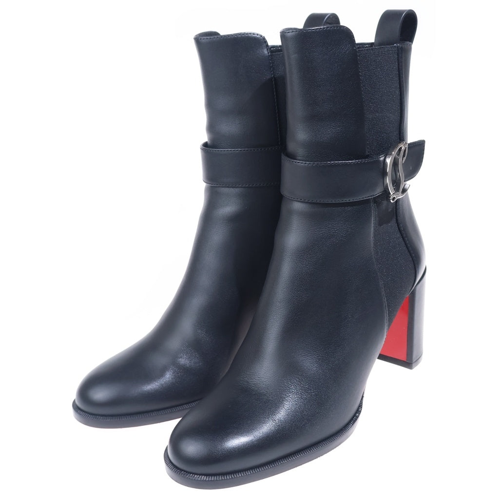 CHRISTIAN LOUBOUTIN(クリスチャンルブタン) ロゴプレート レザー ヒール サイドゴア チェルシーブーツ シューズ ブラック レディース 3221105