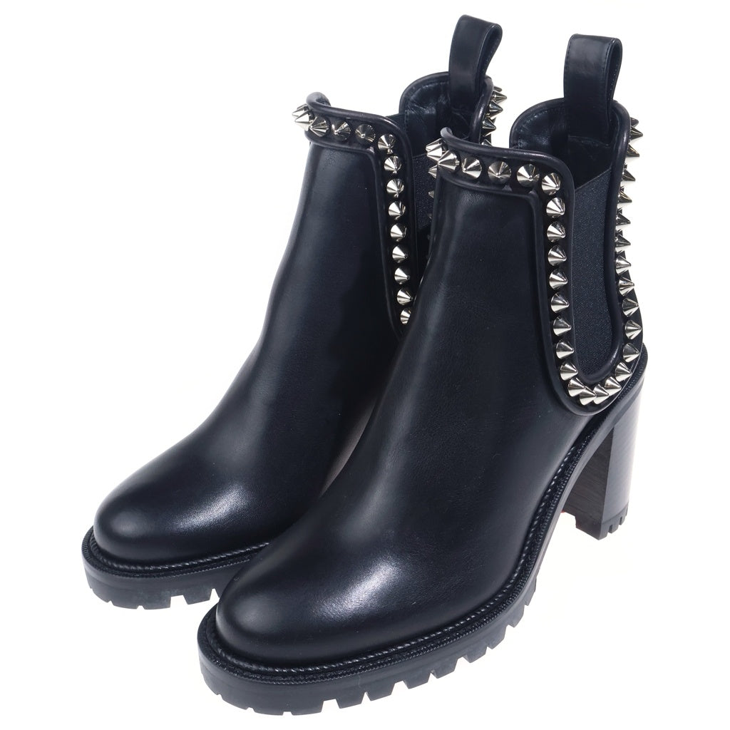 CHRISTIAN LOUBOUTIN(クリスチャンルブタン) スパイクスタッズ レザー サイドゴア ヒール ショートブーツ シューズ ブラック レディース 3200669