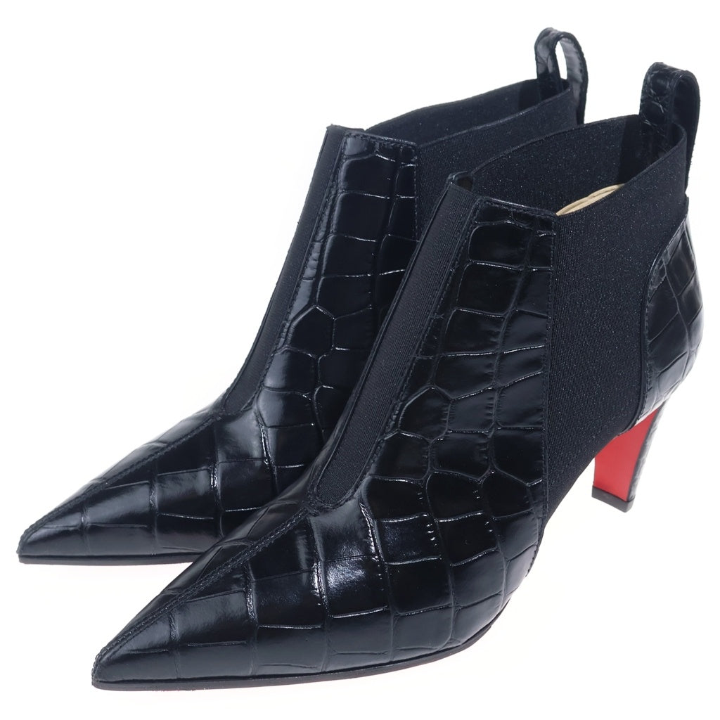 CHRISTIAN LOUBOUTIN(クリスチャンルブタン) クロコ型押し レザー ヒール サイドゴア ポインテッドトゥ ショートブーツ シューズ ブラック レディース 3200337