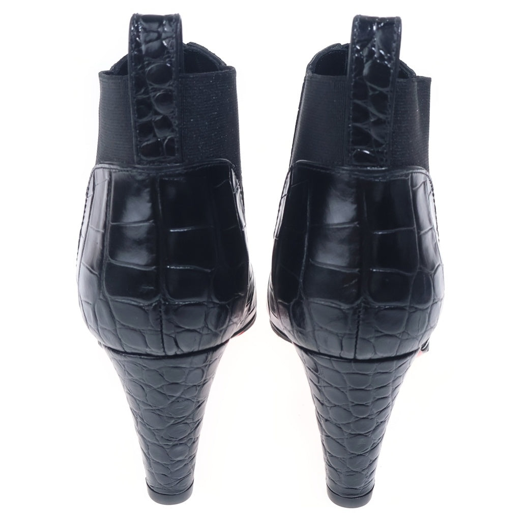 CHRISTIAN LOUBOUTIN(クリスチャンルブタン) クロコ型押し レザー ヒール サイドゴア ポインテッドトゥ ショートブーツ シューズ ブラック レディース 3200337