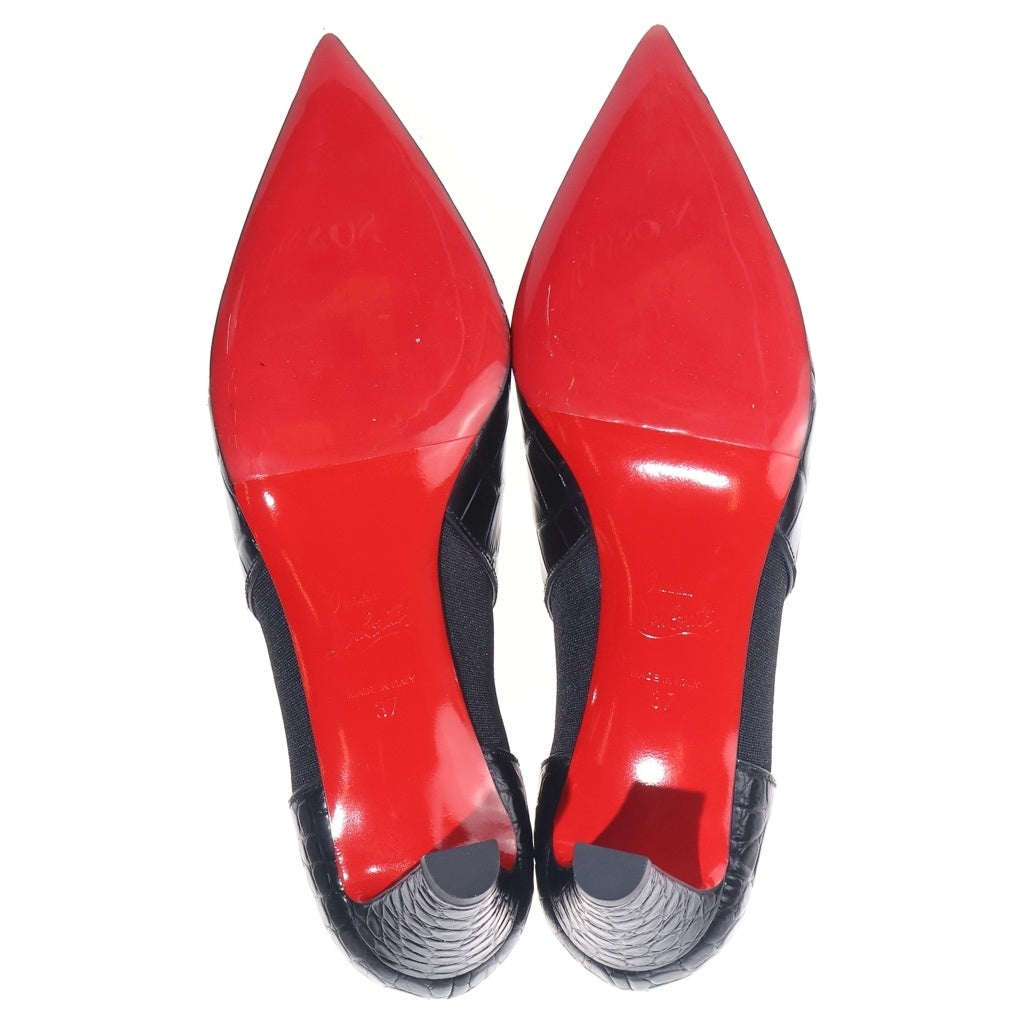 CHRISTIAN LOUBOUTIN(クリスチャンルブタン) クロコ型押し レザー ヒール サイドゴア ポインテッドトゥ ショートブーツ シューズ ブラック レディース 3200337