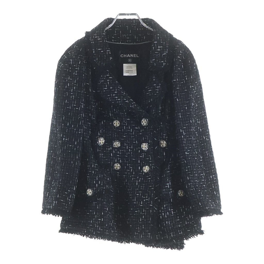 CHANEL(シャネル) ロゴツイード グリポアボタン ダブルブレスト ジャケット ブラック レディース P45108V33335