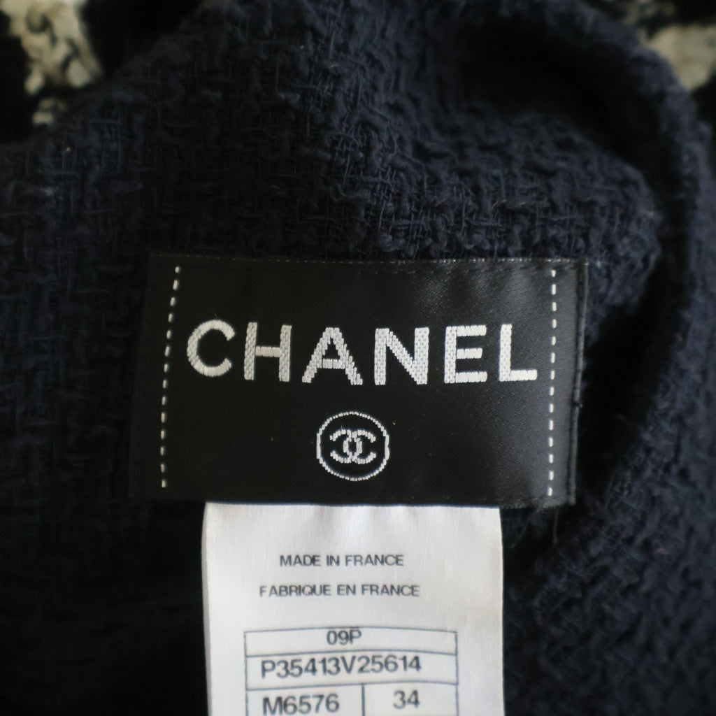 CHANEL(シャネル) 09P ツイード チェック総柄 ノースリーブ ミディアムワンピース ブラック/ホワイト レディース P35413V25614