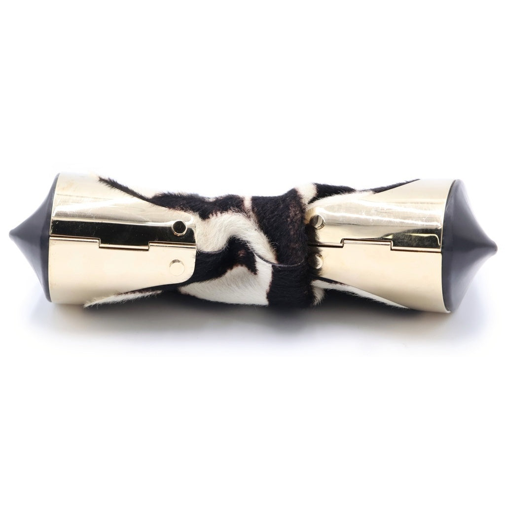 YVES SAINT LAURENT(イヴサンローラン) ハラコ ワンショルダーバッグ ハンドバッグ アイボリー×ブラック ゴールド金具