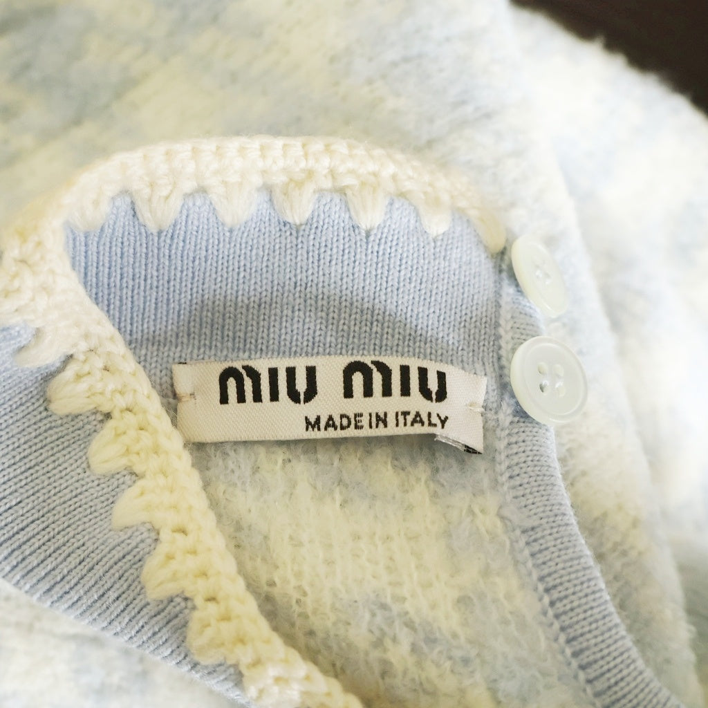 miumiu(ミュウミュウ) セットアップ チェック総柄 ウールニット 半袖トップス セーター ミニスカート ライトブルー レディース MML301