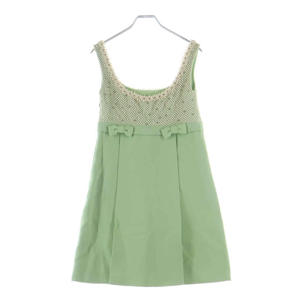 miumiu(ミュウミュウ) パール メッシュ切り替え ノースリーブドレス ワンピース レディース ライトグリーン MF3563