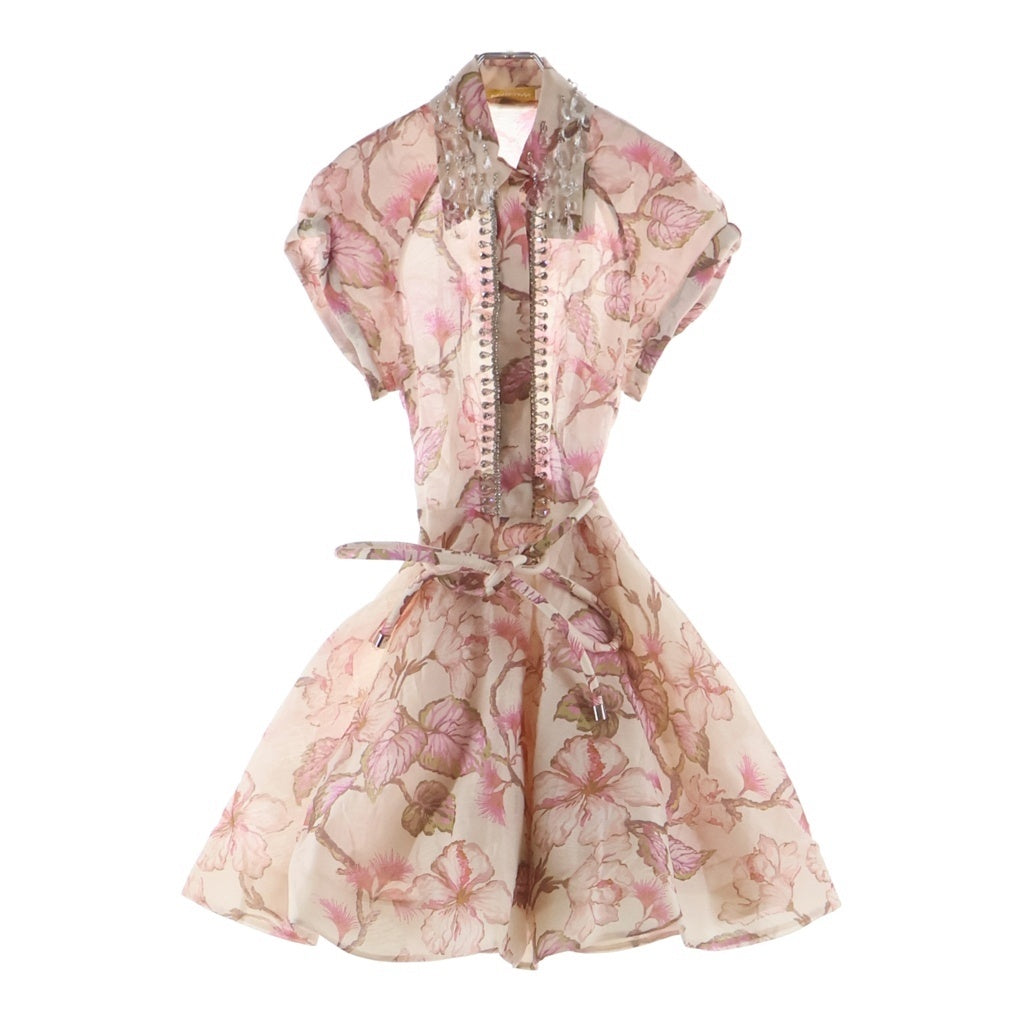 ZIMMERMANN(ジマーマン) Matchmaker Flip Dress マッチメーカー フリップ ドレス フラワー総柄プリント ビジュー装飾 ワンピース ピンク レディース 9145DMAT