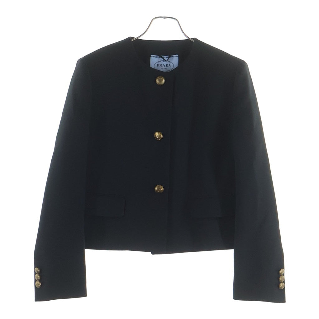 PRADA(プラダ) ノーカラージャケット ブラック ウール×シルク 40 P553N