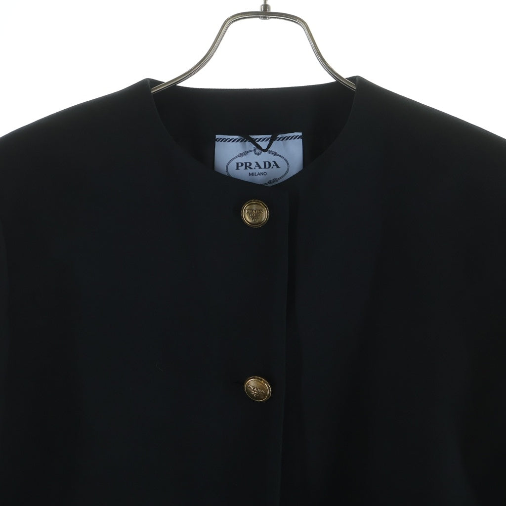 PRADA(プラダ) ノーカラージャケット ブラック ウール×シルク 40 P553N S231 1EVU レディース
