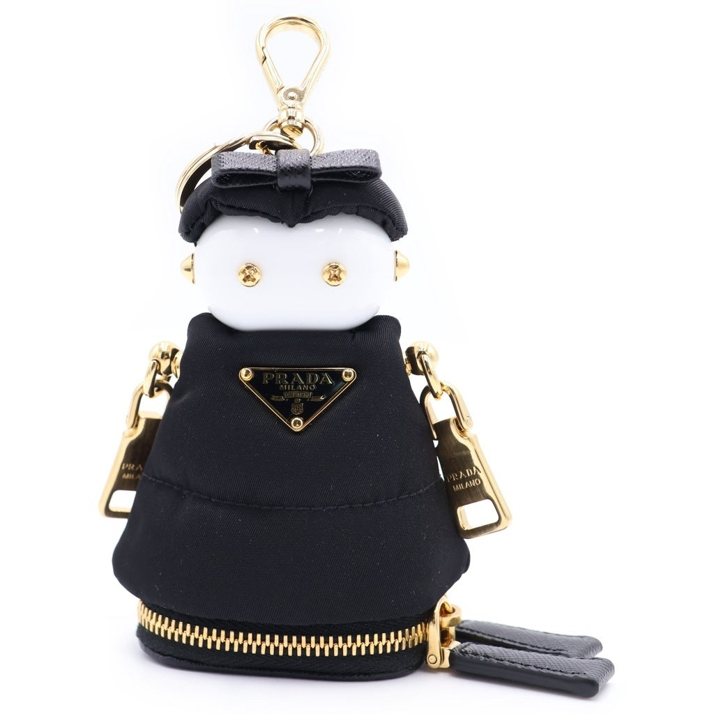 PRADA(プラダ) リナイロン ソフト ロボット バッグチャーム キーリング キーホルダー ブラック 1TT211 ゴールド金具 レディース