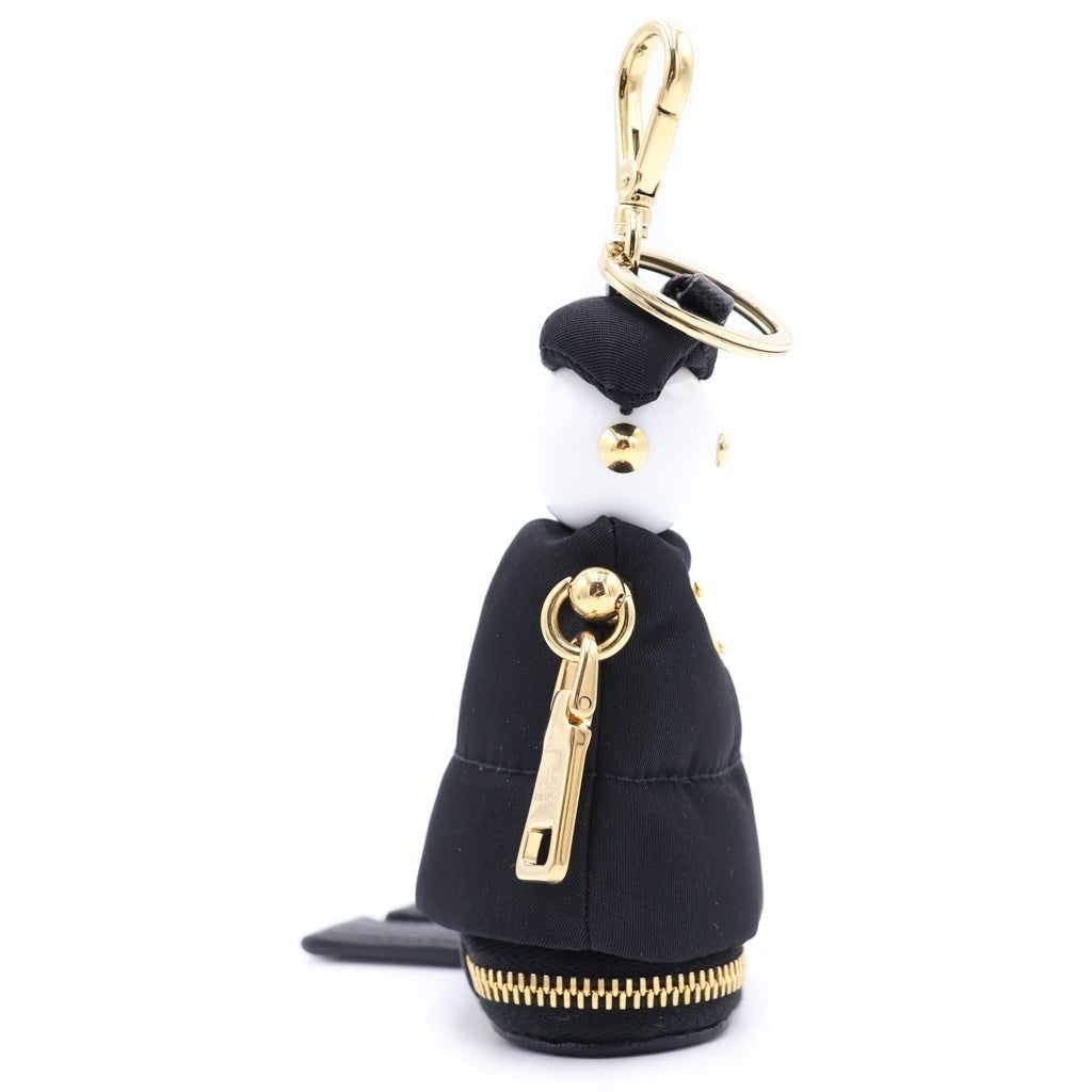 PRADA(プラダ) リナイロン ソフト ロボット バッグチャーム キーリング キーホルダー ブラック 1TT211 ゴールド金具 レディース
