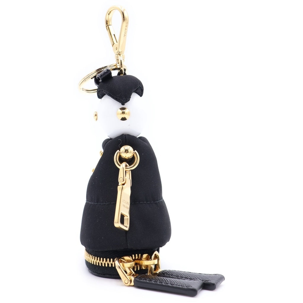 PRADA(プラダ) リナイロン ソフト ロボット バッグチャーム キーリング キーホルダー ブラック 1TT211 ゴールド金具 レディース