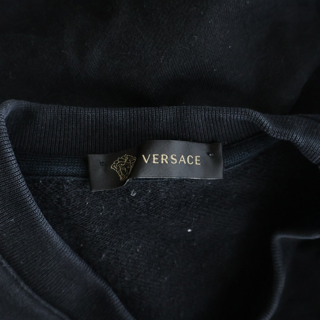 GIANNI VERSACE(ジャンニ ヴェルサーチ) ロゴ刺繍 クルーネック プルオーバースウェット トレーナー ブラック CLG 158 703 895 805