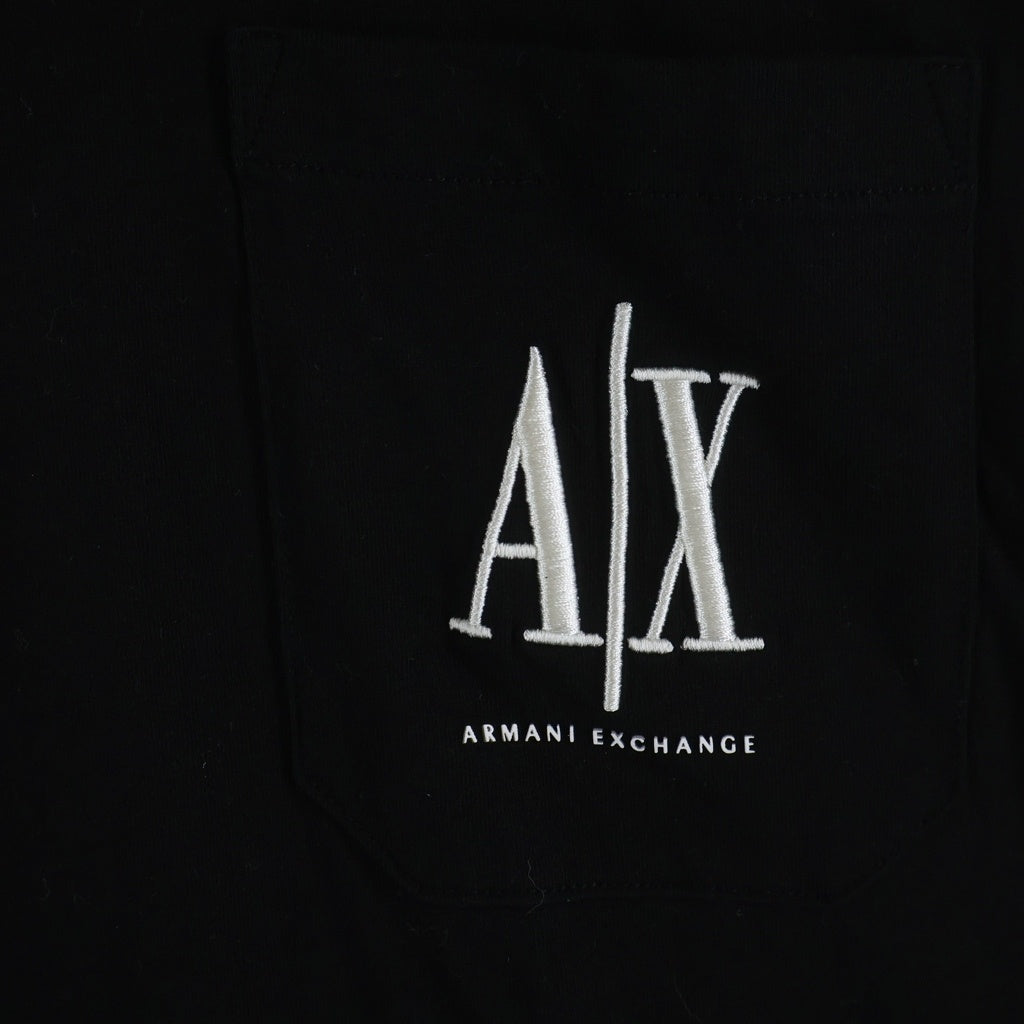 AX ARMANI EXCHANGE(アルマーニ エクスチェンジ) ICON ロゴ刺繍 ポケットデザイン クルーネック 半袖Tシャツ カットソー ブラック XM000366