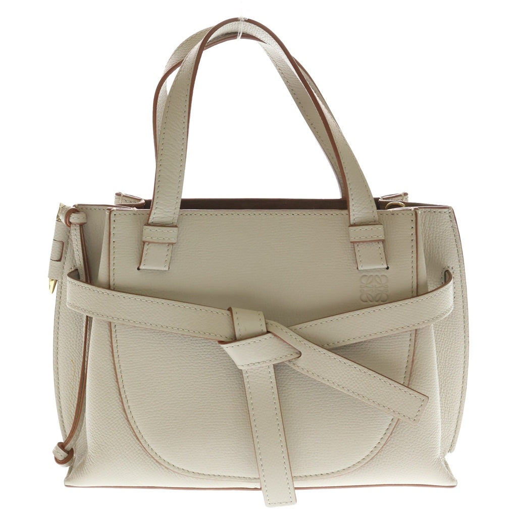LOEWE(ロエベ) ロエベ ゲートトップハンドル 2WAYハンドバッグ ショルダーバッグ アイボリー×ブラウン レザー ゴールド金具 レディース