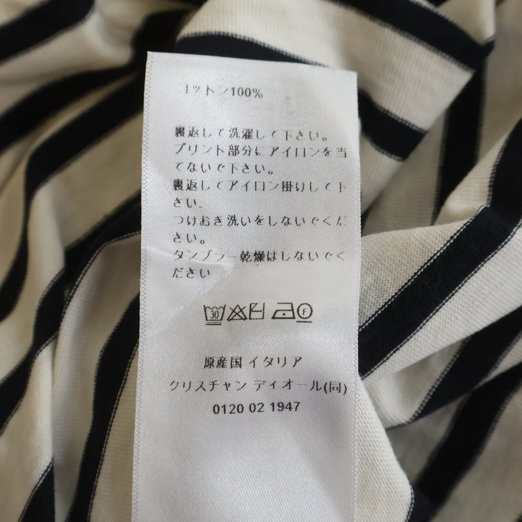 Christian Dior(クリスチャンディオール) ボーダー総柄 ロゴプリント コットンジャージー 半袖Tシャツ トップス ホワイト/ネイビー レディース 543T15A4235