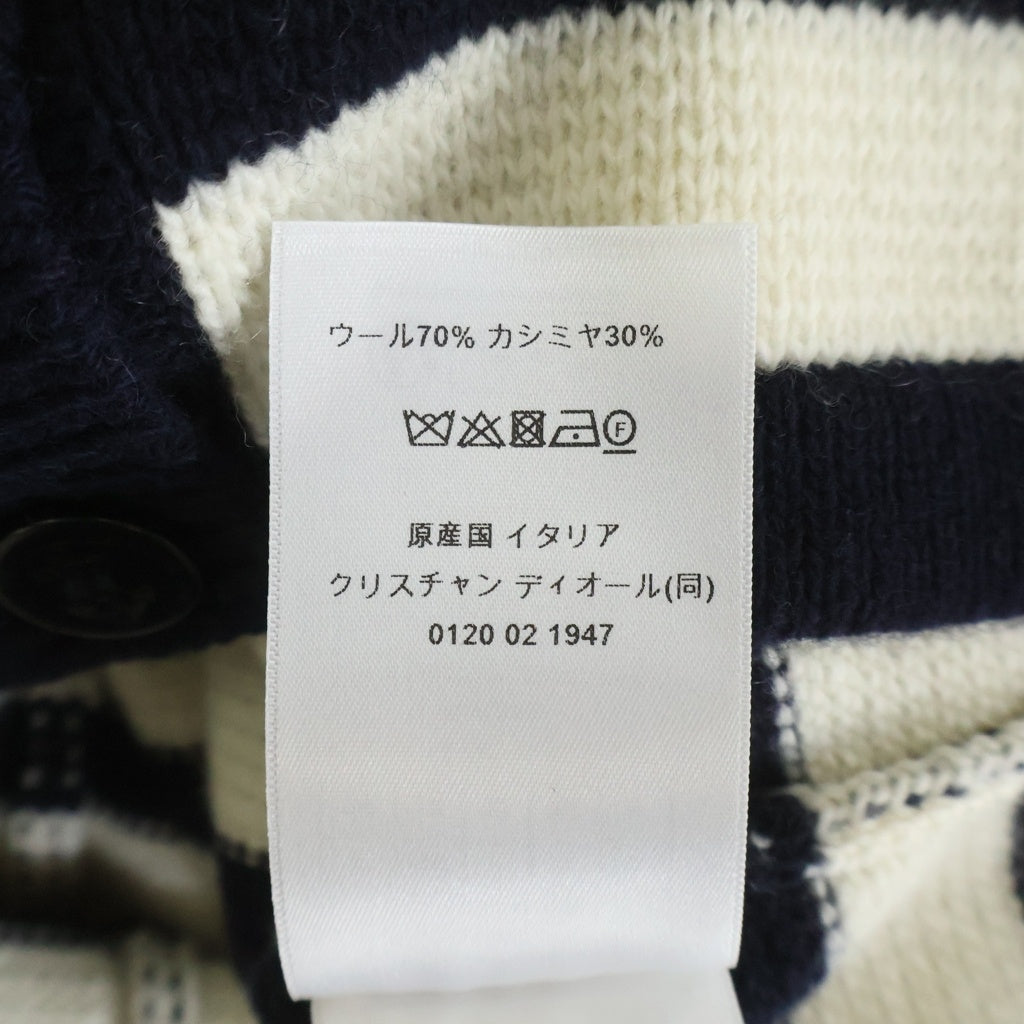 Christian Dior(クリスチャンディオール) ボーダー総柄 カシミヤ混 セーラーカラー ニット カーディガン ネイビー/ホワイトレディース 224G02AM309