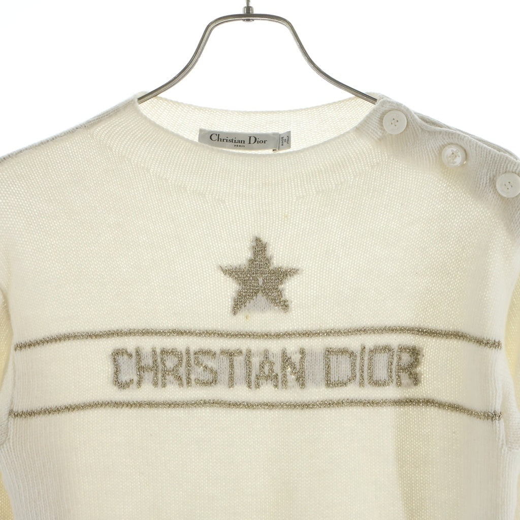 Christian Dior(クリスチャンディオール) 24AW カシミヤ ロゴ刺繍 ボトルネック 長袖ニット セーター アイボリー レディース 414S94AM064