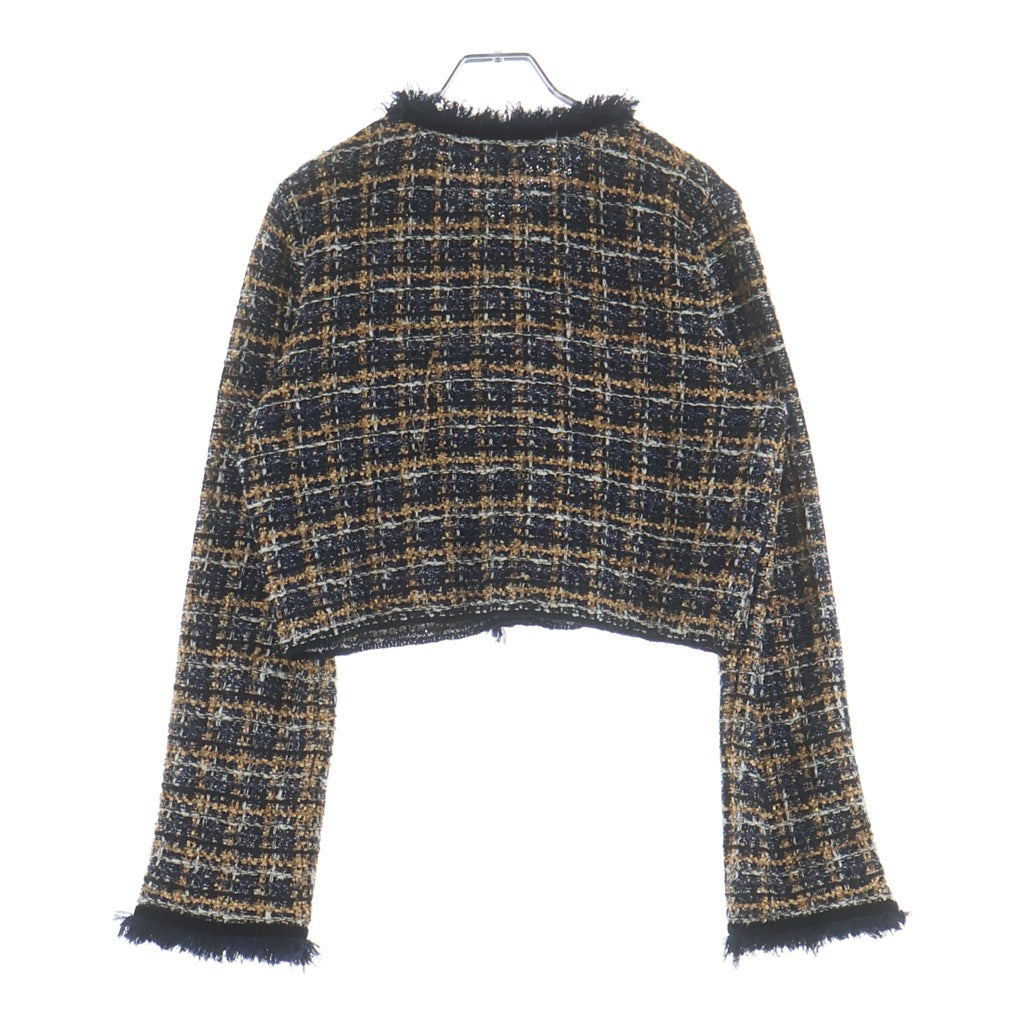 LANVIN(ランバン) ノーカラー クロップド ツイードジャケット ベージュ/ネイビー 3596815 レディース