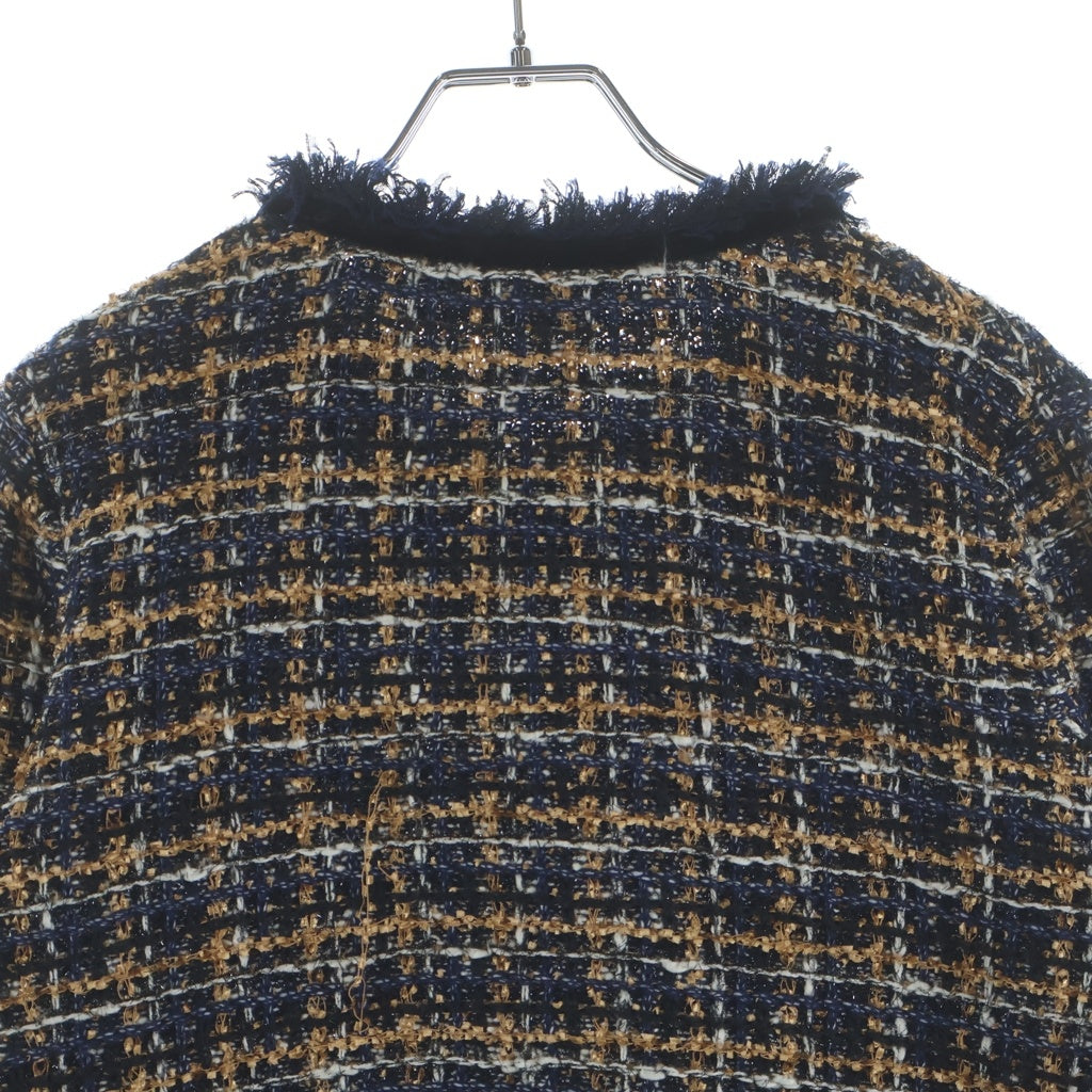 LANVIN(ランバン) ノーカラー クロップド ツイードジャケット ベージュ/ネイビー 3596815 レディース