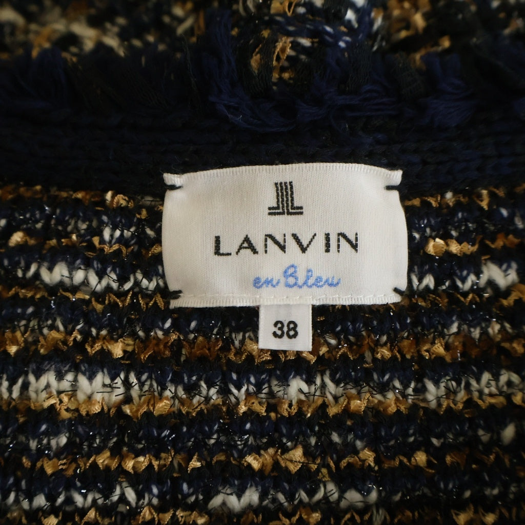 LANVIN(ランバン) ノーカラー クロップド ツイードジャケット ベージュ/ネイビー 3596815 レディース