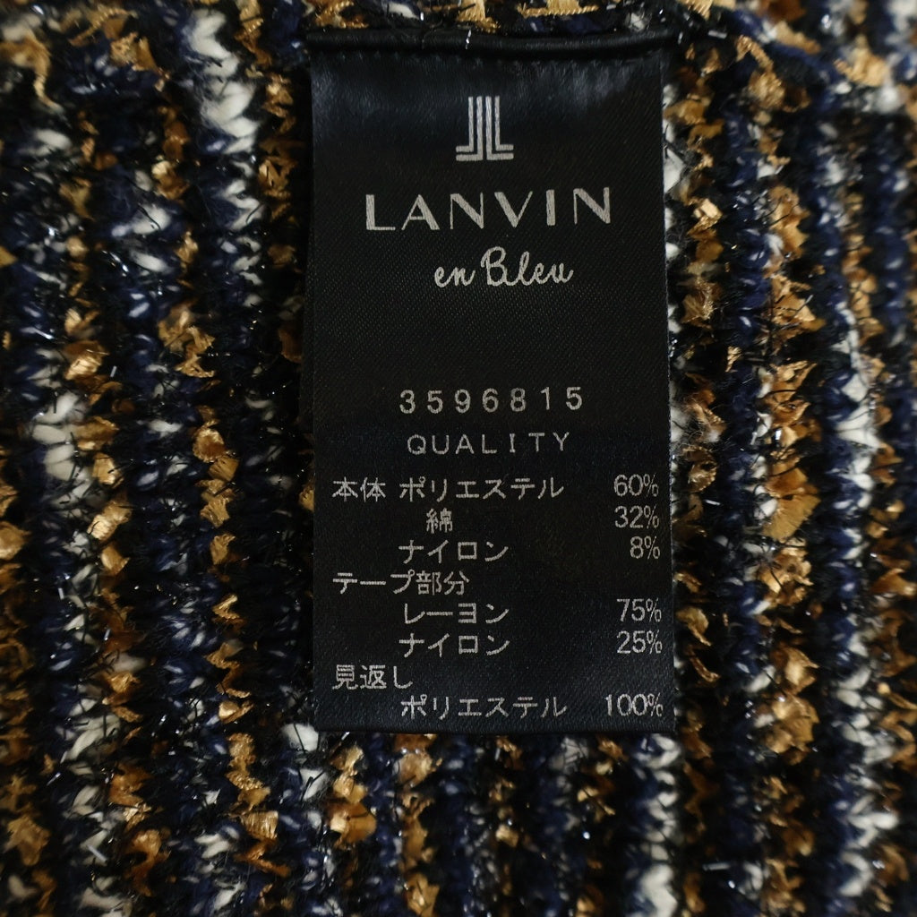 LANVIN(ランバン) ノーカラー クロップド ツイードジャケット ベージュ/ネイビー 3596815 レディース