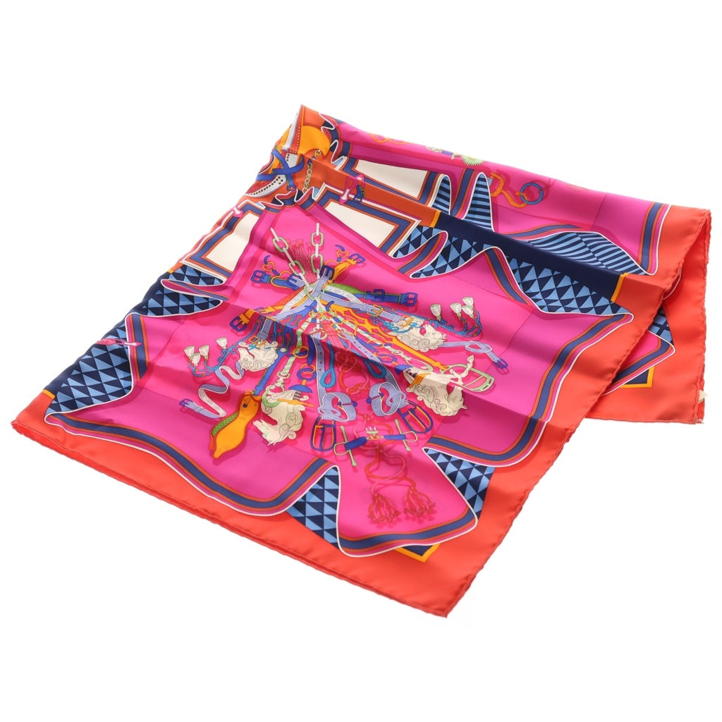 HERMES(エルメス) カレ90 シルクスカーフ ピンク×レッド レディース