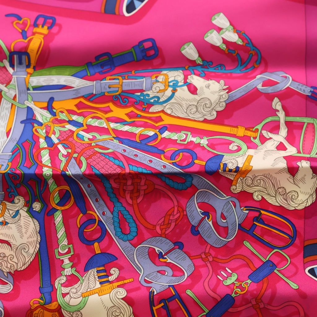 HERMES(エルメス) カレ90 シルクスカーフ ピンク×レッド レディース