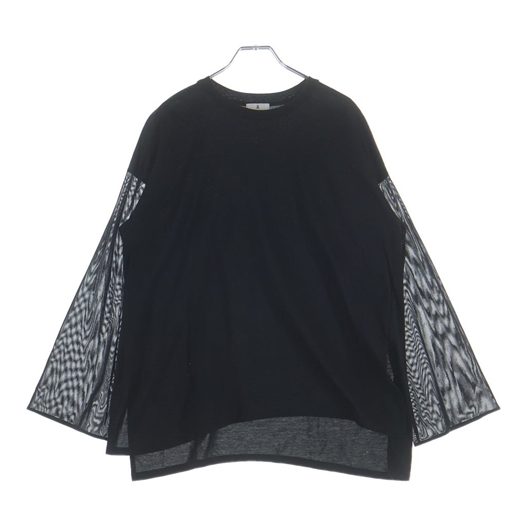 LANVIN(ランバン) アーム シアー切り替え サイドスリット クルーネック 長袖Tシャツカットソーブラック 3336719 レディース