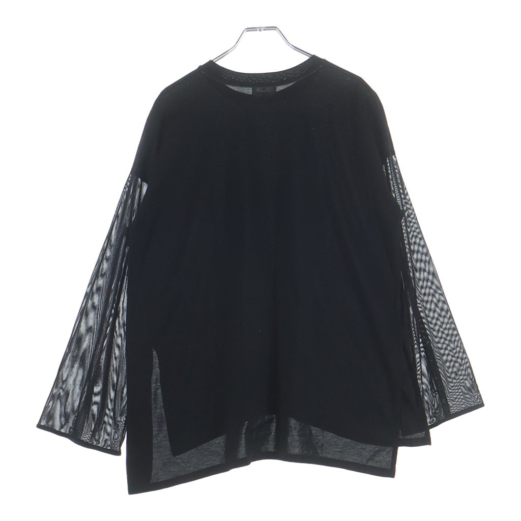 LANVIN(ランバン) アーム シアー切り替え サイドスリット クルーネック 長袖Tシャツカットソーブラック 3336719 レディース