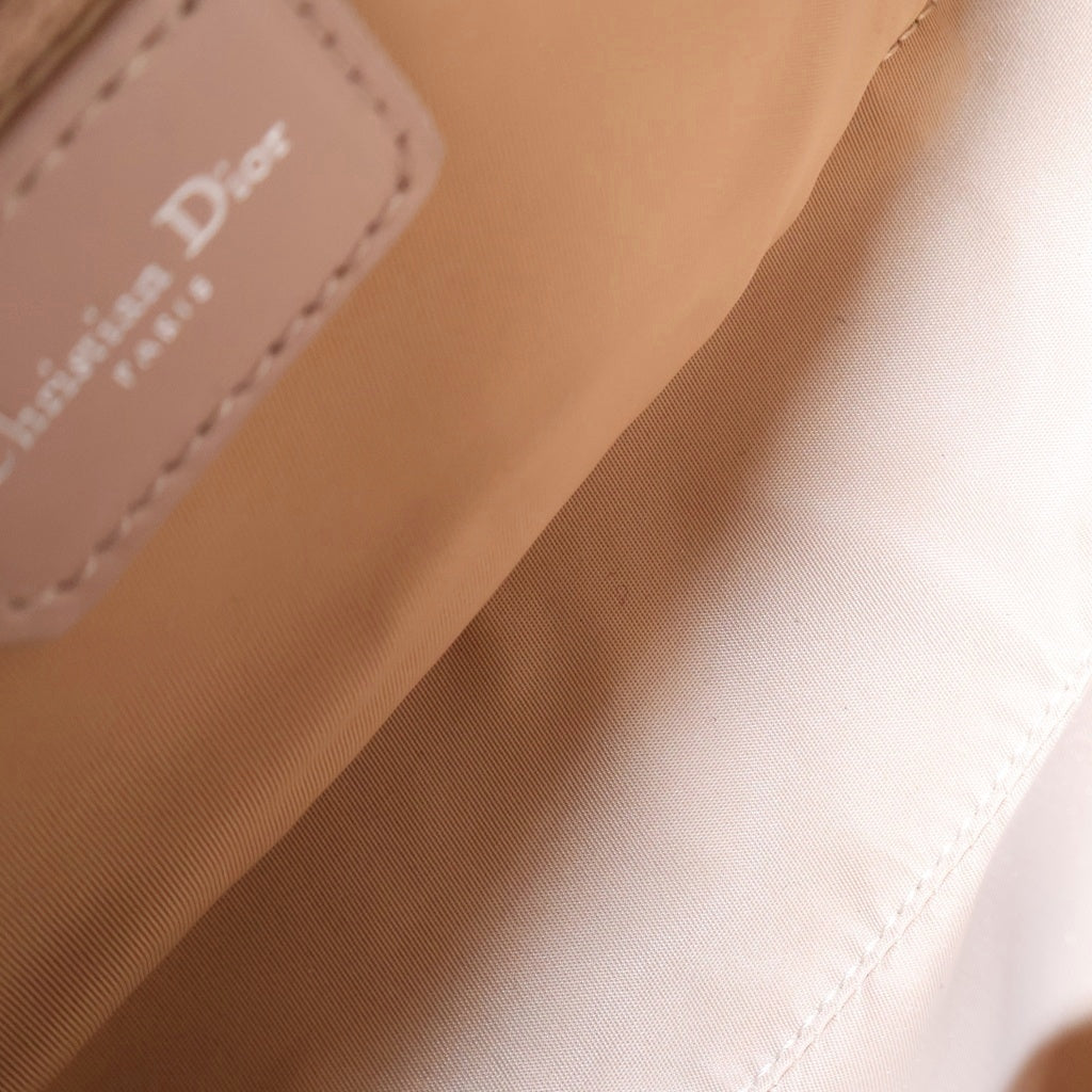Christian Dior(クリスチャンディオール) トロッター ロマンティック リボン チェーンハンドバッグ アイボリー×ピンク PVC シルバー金具 レディース