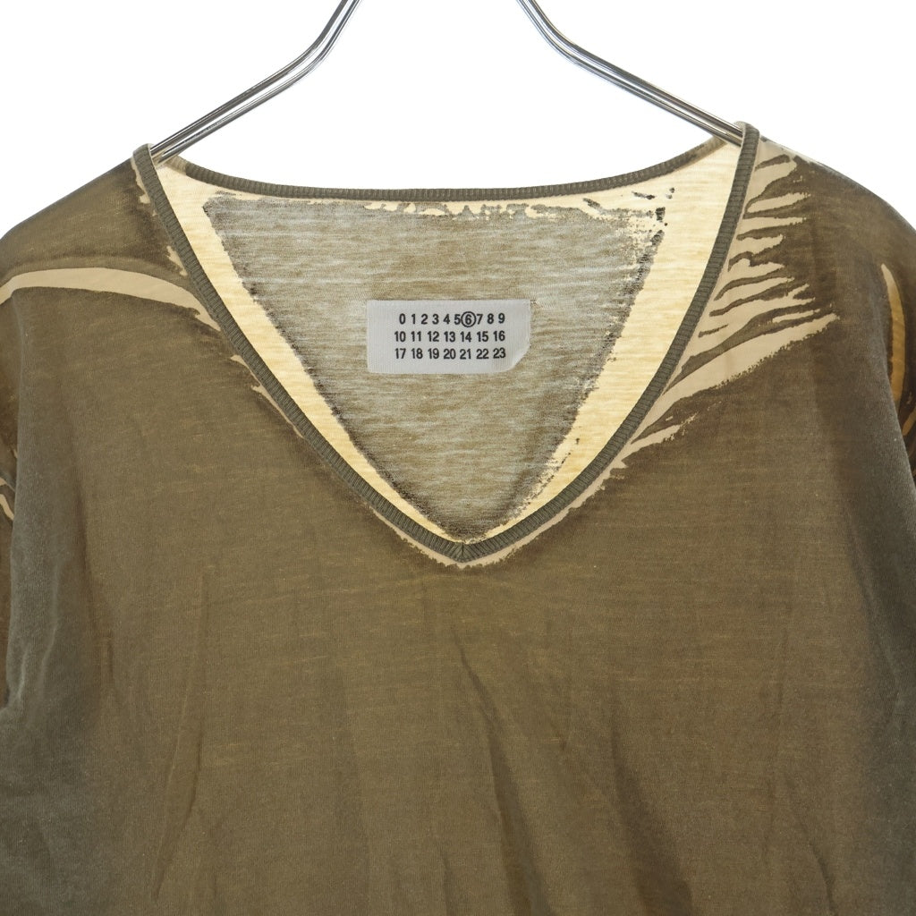 Maison Martin Margiela(メゾンマルタンマルジェラ) Vネック プリント ロングスリーブ 長袖Tシャツ カットソー ブラウン/ベージュ